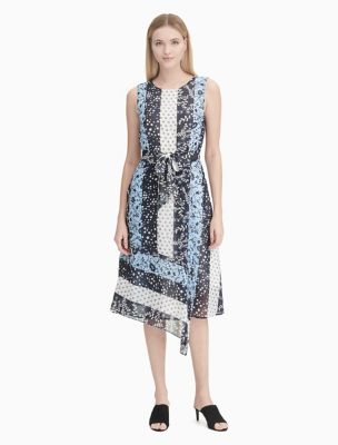 Royal Blue Chiffon Belted Dress